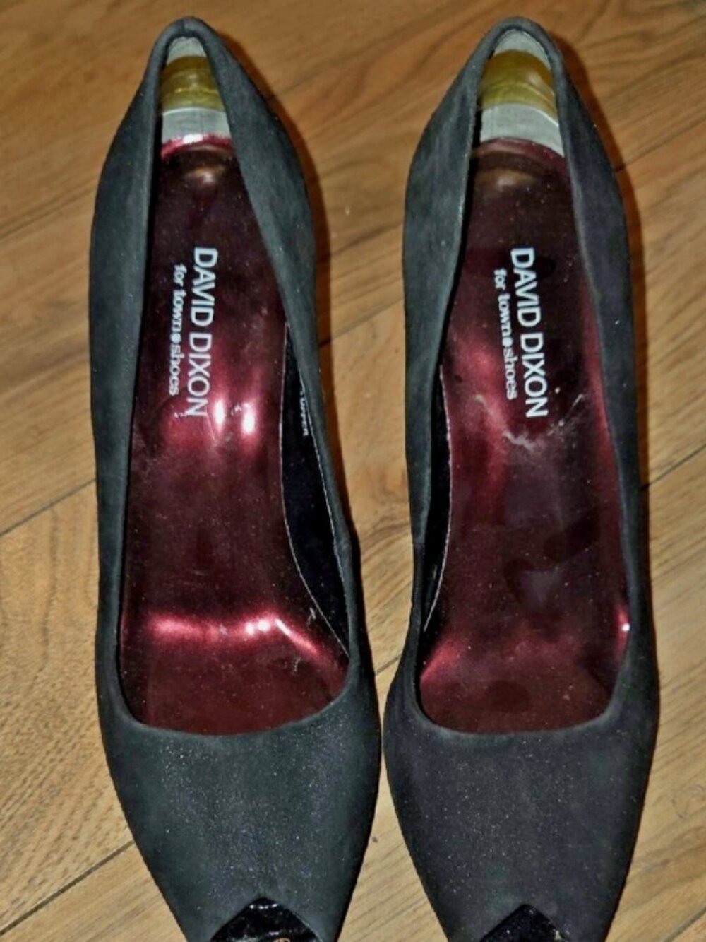 Vintage David Dixon Town Shoes Black Suede Peep Toe Heels EU 38 Designer